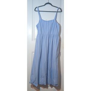 A New Day Blue White Stripe Sleeveless sundress Midi Dress XXL Smocked Back